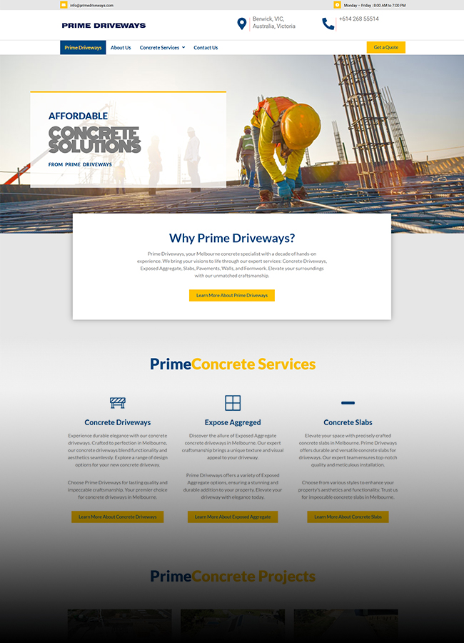 Prime Driveways website design and website development project